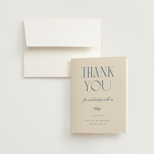 This is a ecru wedding thank you cards with standard by Erica Krystek called arched monogram printing on strathmore in standard