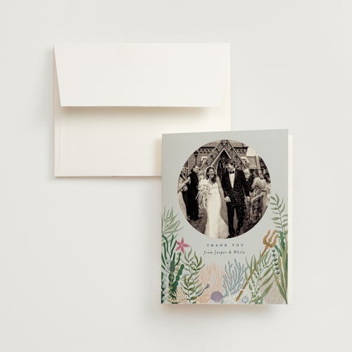 This is a sea wedding thank you cards with standard by Alethea and Ruth called part of your world from disney's little mermaid printing on strathmore in standard