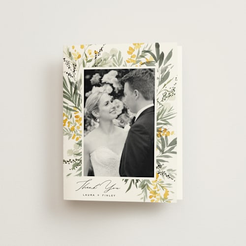 This is a dandelion wedding thank you cards with standard by Everett Paper Goods called mimosa printing on strathmore in standard
