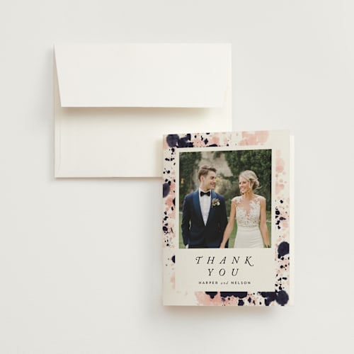 This is a blush wedding thank you cards with standard by Qing Ji called artful celebration printing on strathmore in standard