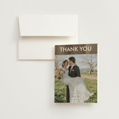This is a rose wedding thank you cards with standard by Hanna M called modern barn wood printing on strathmore in standard