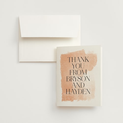 This is a blush wedding thank you cards with standard by Snow and Ivy called swept printing on strathmore in standard