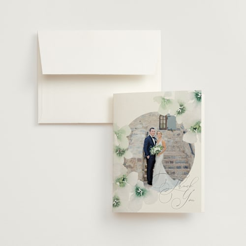 This is a springtime wedding thank you cards with standard by Design Lotus called whispered printing on strathmore in standard