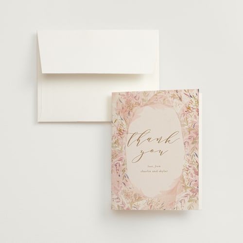 This is a blush wedding thank you cards with standard by Phrosné Barwood called fantasy floral bride printing on strathmore in standard