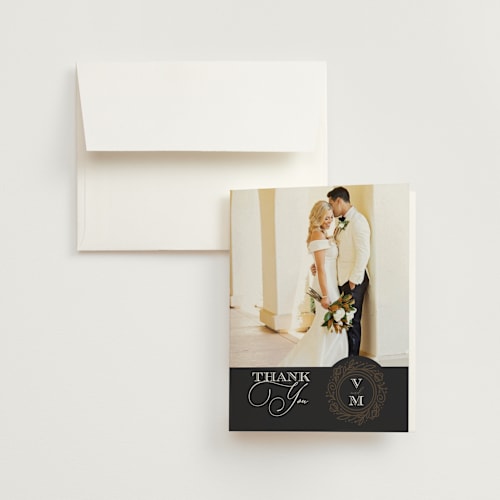 This is a dark chocolate wedding thank you cards with standard by Laura Bolter called eternal love printing on strathmore in standard