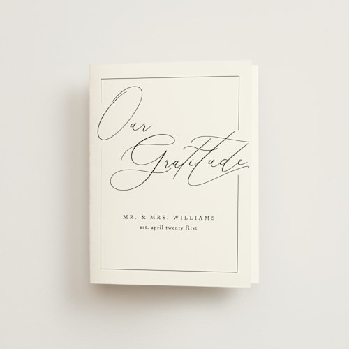 This is a alabaster wedding thank you cards with standard by Liz Conley called love story printing on strathmore in standard