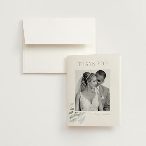 This is a sage wedding thank you cards with standard by Petra Kern called amorino printing on strathmore in standard