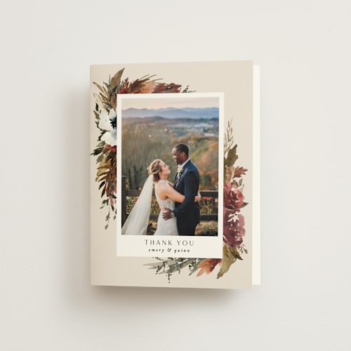 This is a autumn wedding thank you cards with standard by Kate Ahn called poetique printing on strathmore in standard