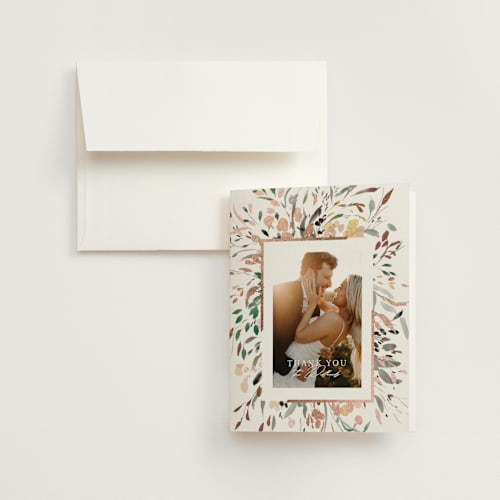 This is a garden wedding thank you cards with foil pressed by Itsy Belle Studio called undone printing on strathmore in standard
