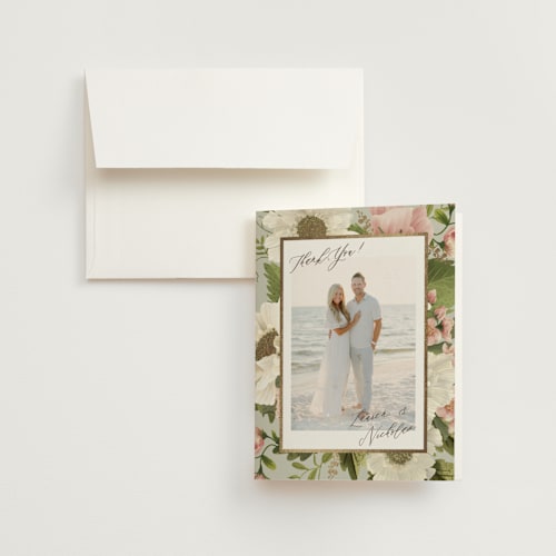 This is a moss wedding thank you cards with foil pressed by Chris Griffith called floral tribute printing on strathmore in standard