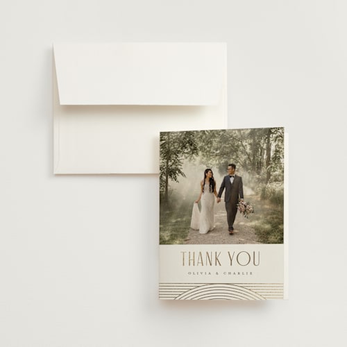 This is a alabaster wedding thank you cards with foil pressed by Pixel and Hank called moderne printing on strathmore in standard