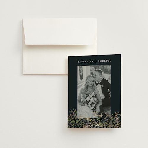 This is a emerald wedding thank you cards with foil pressed by Becky Nimoy called by the creek printing on strathmore in standard
