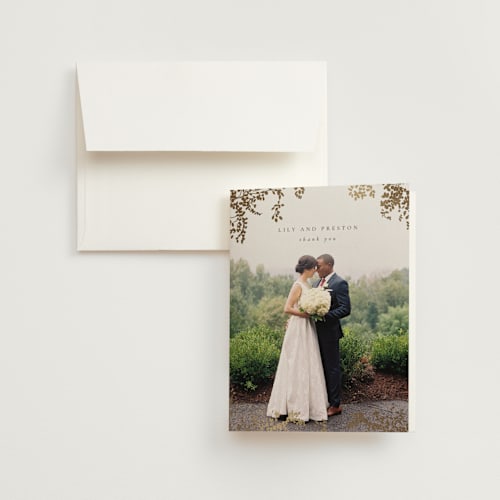 This is a luxe neutral wedding thank you cards with foil pressed by Design Lotus called forever and a day printing on strathmore in standard