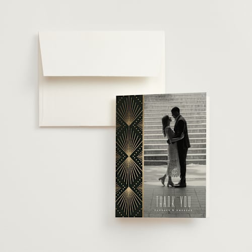 This is a onyx wedding thank you cards with foil pressed by Ana de Sousa called deco pattern printing on strathmore in standard