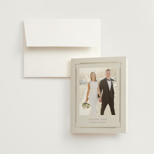This is a sand wedding thank you cards with foil pressed by Jackie Mangiolino called illusion printing on strathmore in standard
