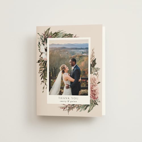 This is a rose quartz wedding thank you cards with foil pressed by Kate Ahn called poetique printing on strathmore in standard