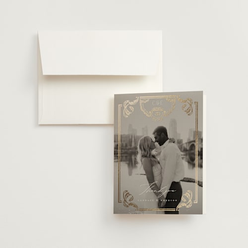 This is a onyx wedding thank you cards with foil pressed by Ana de Sousa called mirror printing on strathmore in standard