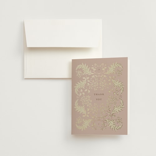 This is a rose wedding thank you cards with foil pressed by Ani Somi called french train printing on strathmore in standard