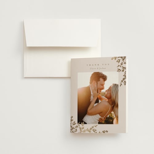This is a spun sugar wedding thank you cards with foil pressed by Jessica Williams called classique printing on strathmore in standard