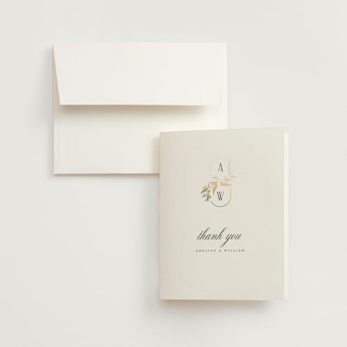 This is a chantilly wedding thank you cards with foil pressed by Jessica Williams called vining printing on strathmore in standard