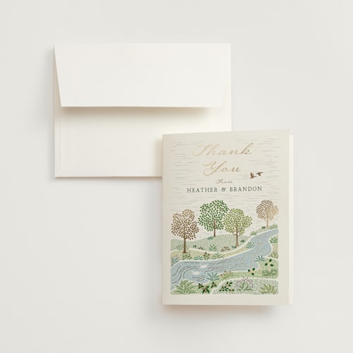 This is a meadow wedding thank you cards with foil pressed by Paper Sun Studio called countryside printing on strathmore in standard