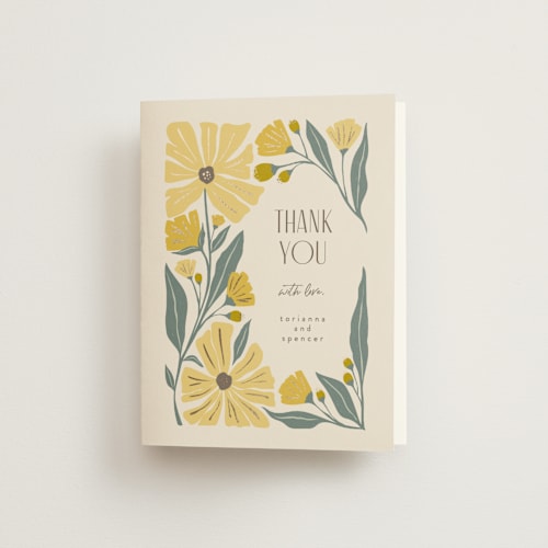 This is a buttercup wedding thank you cards with foil pressed by Karidy Walker called storybook garden printing on strathmore in standard