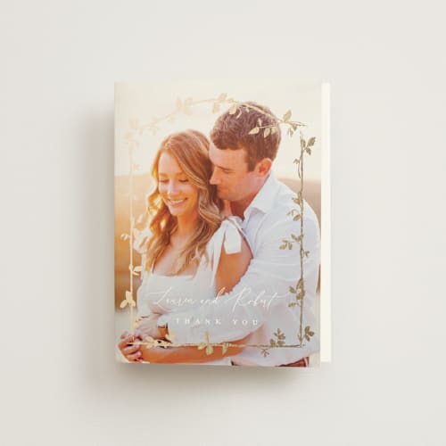 This is a ivy wedding thank you cards with foil pressed by Everett Paper Goods called canopy printing on strathmore in standard
