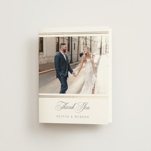 This is a pearl wedding thank you cards with foil pressed by Nicole Walsh called classic elegance printing on strathmore in standard