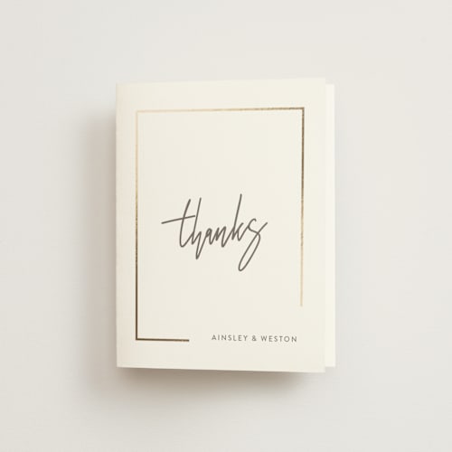 This is a milk white wedding thank you cards with foil pressed by Robin Ott called balanced printing on strathmore in standard