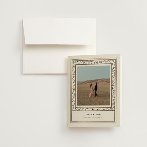 This is a almond wedding thank you cards with foil pressed by Stephanie Hawkes called hansen printing on strathmore in standard