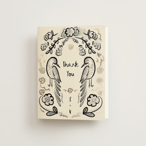 This is a ink wash wedding thank you cards with foil pressed by Ani Somi called santa catalina printing on strathmore in standard