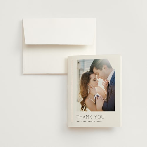 This is a cotton wedding thank you cards with foil pressed by Stacey Meacham called understated elegance printing on strathmore in standard