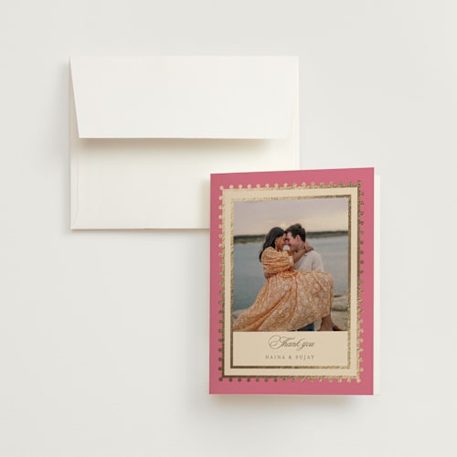 This is a carnation wedding thank you cards with foil pressed by Creo Study called mandapam printing on strathmore in standard