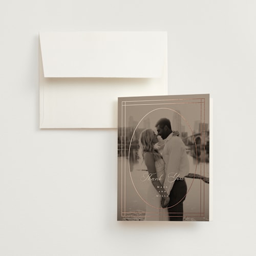 This is a rose wedding thank you cards with foil pressed by Ani Somi called champagne printing on strathmore in standard