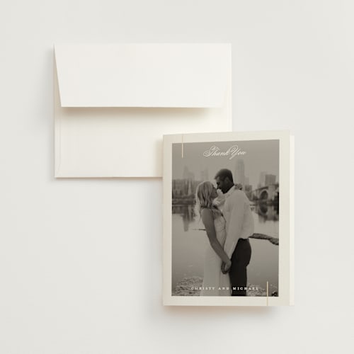 This is a powder wedding thank you cards with foil pressed by Creo Study called ampersand glam printing on strathmore in standard
