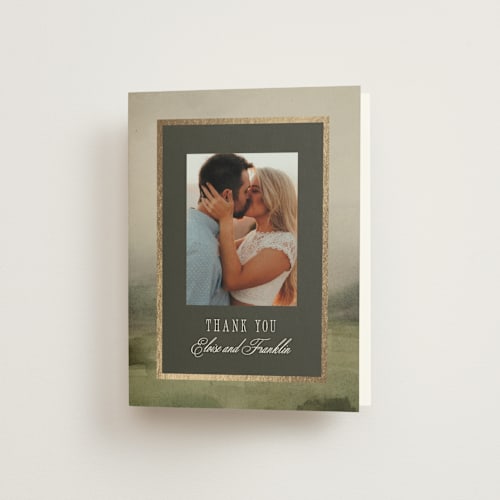 This is a graphite wedding thank you cards with foil pressed by Everett Paper Goods called hillside printing on strathmore in standard