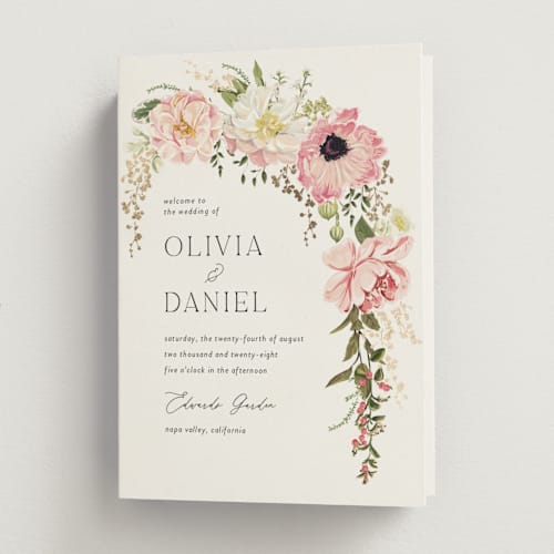 This is a peony unique wedding programs with foil pressed by Susan Moyal called timeless blooms printing on signature in folded