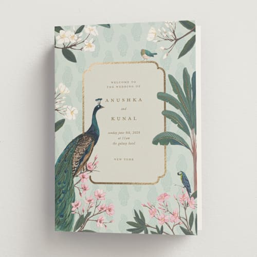 This is a mint unique wedding programs with foil pressed by Teju Reval called royal wedding printing on signature in folded