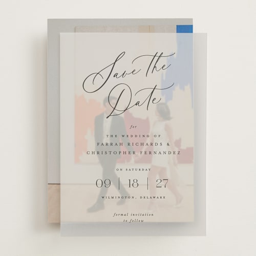 This is a noir vellum overlays with standard by Hooray Creative called beautifully scripted printing on translucent vellum in overlay