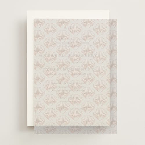 This is a coral vellum overlays with standard by Hannah Bowman called simple seashell printing on translucent vellum in overlay