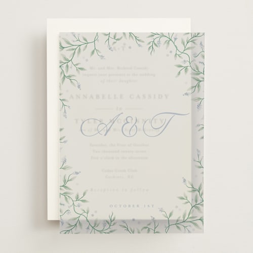 This is a periwinkle vellum overlays with standard by Kristen Smith called wisteria printing on translucent vellum in overlay