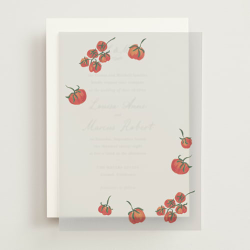 This is a tomato vellum overlays with standard by Jackie Crawford called petit pomodoro printing on translucent vellum in overlay