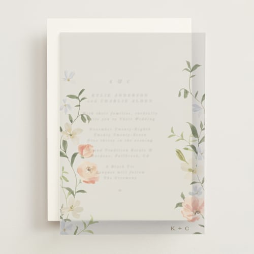 This is a peach vellum overlays with standard by Everett Paper Goods called garden view printing on translucent vellum in overlay