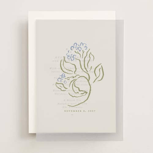 This is a periwinkle vellum overlays with standard by Susan Zinader called sketched foliage printing on translucent vellum in overlay