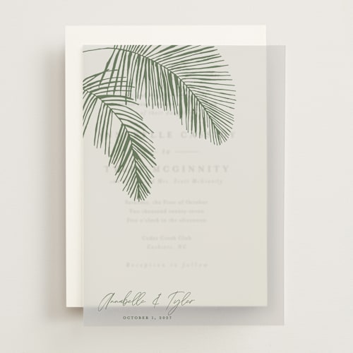 This is a sage vellum overlays with standard by Owl and Toad called palm arbor printing on translucent vellum in overlay