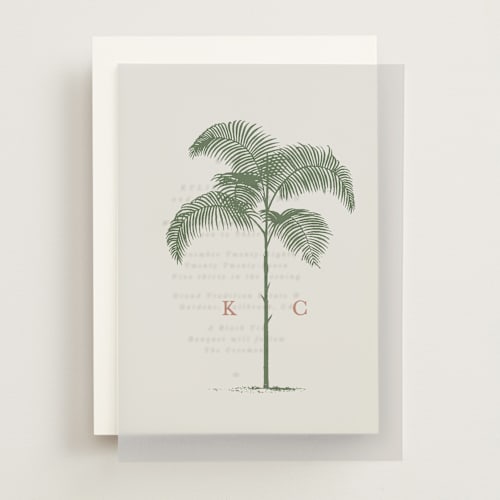 This is a sage vellum overlays with standard by Melinda Denison called palm printing on translucent vellum in overlay