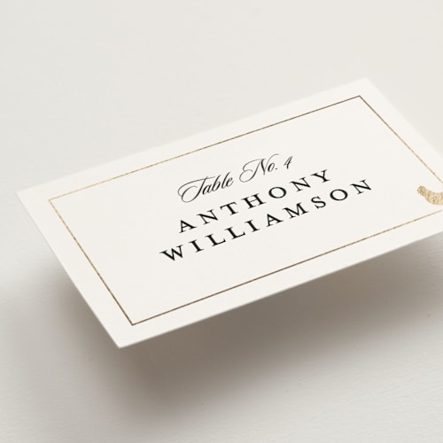 This is a vanilla wedding place cards with foil pressed by Stacy Maalouf called foil meal silhouettes printing on signature in placecard