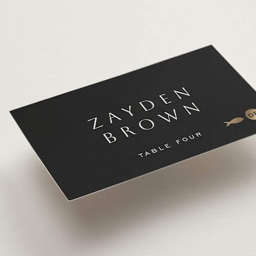 This is a twilight wedding place cards with foil pressed by Sierra Lee called twilight printing on signature in placecard