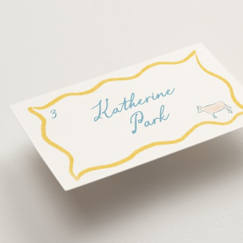 This is a positano wedding place cards with standard by Creo Study called summer trail printing on signature in placecard