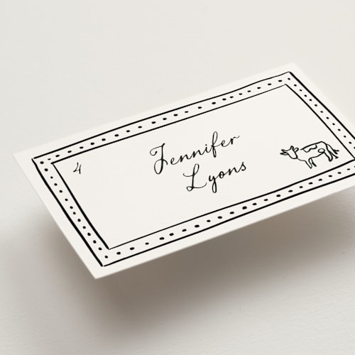 This is a onyx wedding place cards with standard by Erin Deegan called sketched frame printing on signature in placecard